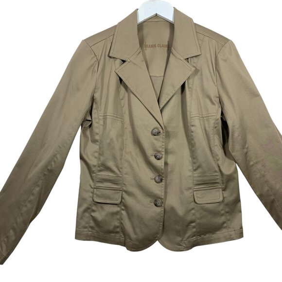cotton blazer jacket 4 button notched lapel beige size 11 Marie Claire - Picture 3 of 15